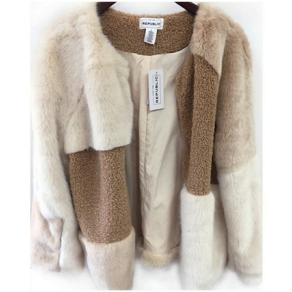 FOR THE REPUBLIC Chic Faux Mixed Fur Jacket Coat - Picture 4 of 12
